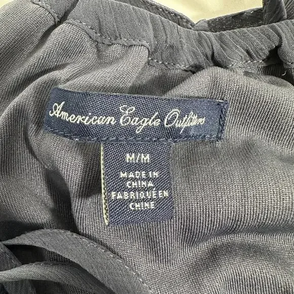 American Eagle Outfitters Navy Blue Ruffle Spaghetti Strap Chiffon Dress M - Picture 5 of 6